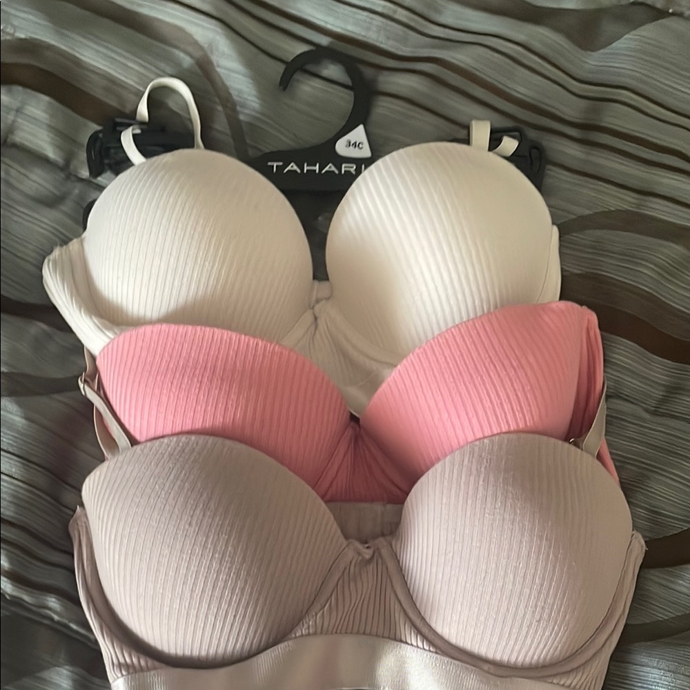 Tahari Ribbed Bra Trio - White, Pink, Cream